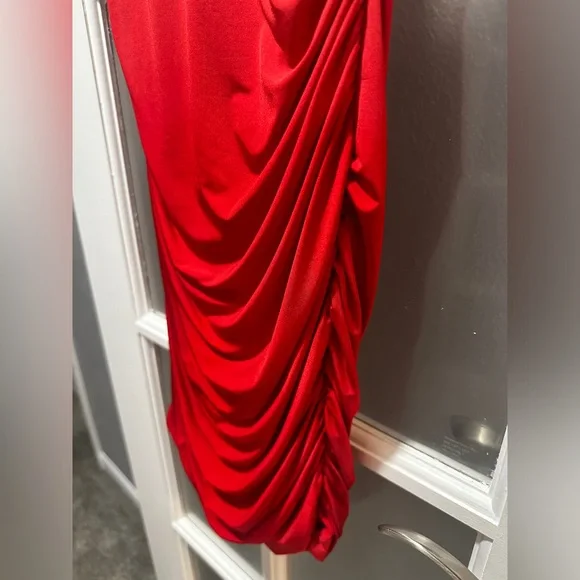 Tiger Mist Red Silky Ruched Dress - Picture 2 of 7